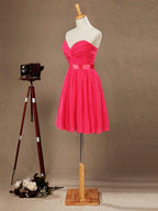 A-Line Strapless Sweetheart Knee Length Chiffon Bridesmaid Dress with Criss Cross Ruching Pleats
