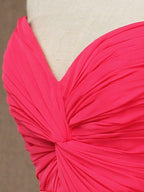 A-Line Strapless Sweetheart Knee Length Chiffon Bridesmaid Dress with Criss Cross Ruching Pleats