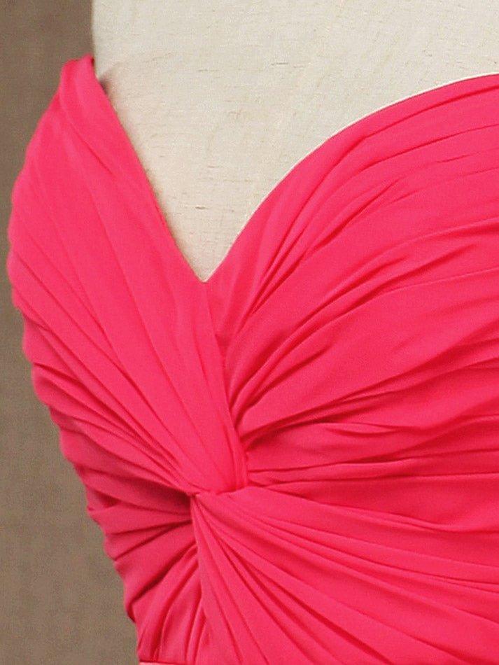 A-Line Strapless Sweetheart Knee Length Chiffon Bridesmaid Dress with Criss Cross Ruching Pleats
