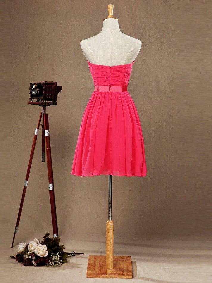 A-Line Strapless Sweetheart Knee Length Chiffon Bridesmaid Dress with Criss Cross Ruching Pleats