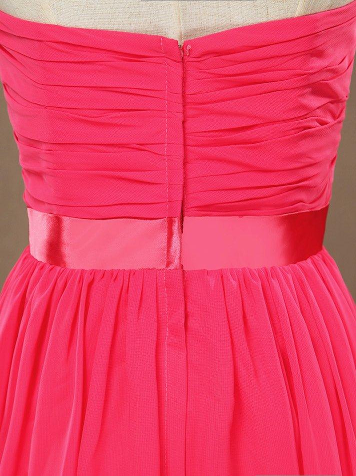 A-Line Strapless Sweetheart Knee Length Chiffon Bridesmaid Dress with Criss Cross Ruching Pleats