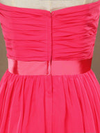 A-Line Strapless Sweetheart Knee Length Chiffon Bridesmaid Dress with Criss Cross Ruching Pleats