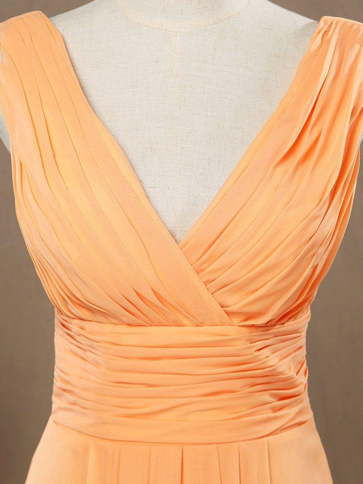 A-Line V-neck High-low Chiffon Bridesmaid Dress with Draping Criss Cross Ruching Open Back