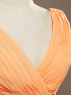 A-Line V-neck High-low Chiffon Bridesmaid Dress with Draping Criss Cross Ruching Open Back