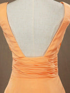 A-Line V-neck High-low Chiffon Bridesmaid Dress with Draping Criss Cross Ruching Open Back