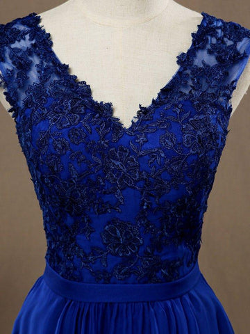 A-Linie V-Ausschnitt Mini Chiffon Match Spitze Cocktailkleid Offener Rücken Brautjungfernkleid Home Coming Kleider 