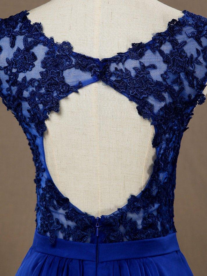 A-Line V-neck Mini Chiffon match Lace Cocktail Dress Open Back Bridesmaid Dress Home Coming Dresses