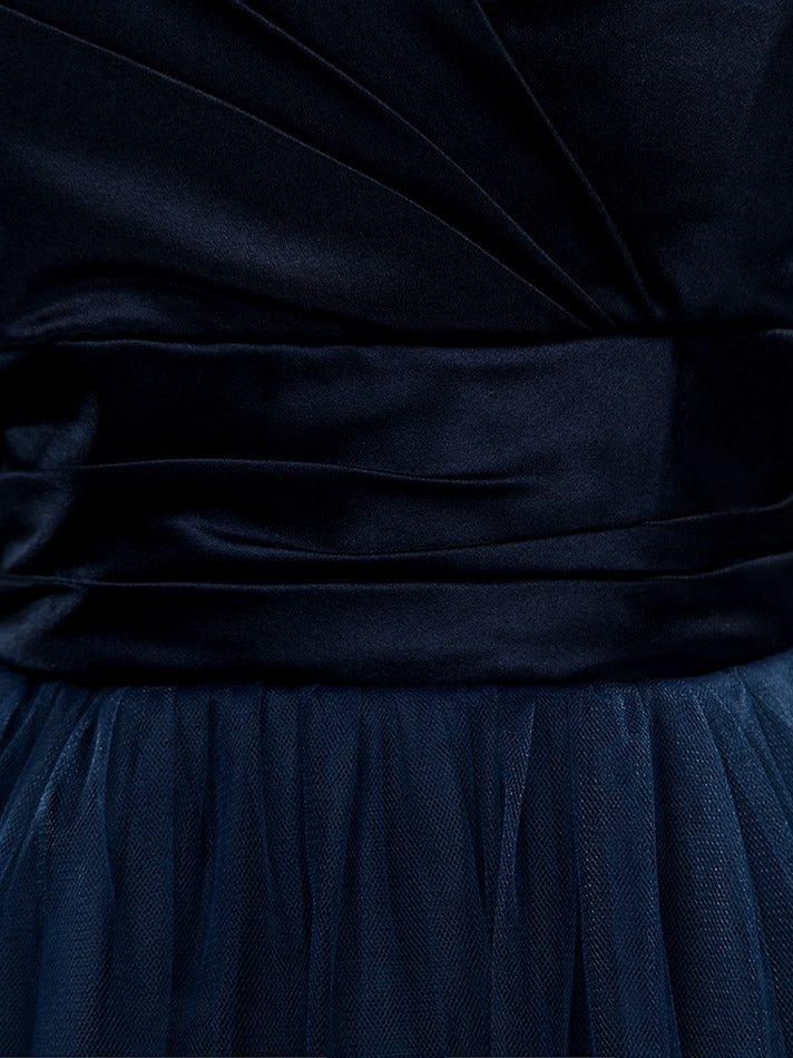 A-Line Strapless Sweetheart Knee Length Satin Tulle Bridesmaid Dress