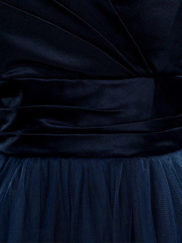 A-Linie, trägerlos, Herzausschnitt, knielang, Satin-Tüll, Brautjungfernkleid 