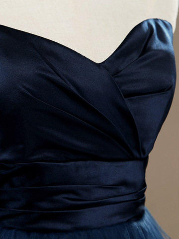 A-Linie, trägerlos, Herzausschnitt, knielang, Satin-Tüll, Brautjungfernkleid 