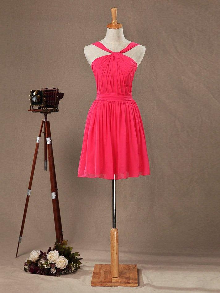 A-Line Straps Knee Length Bridesmaid Dress with Ruching Pleats