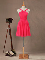 A-Line Straps Knee Length Bridesmaid Dress with Ruching Pleats