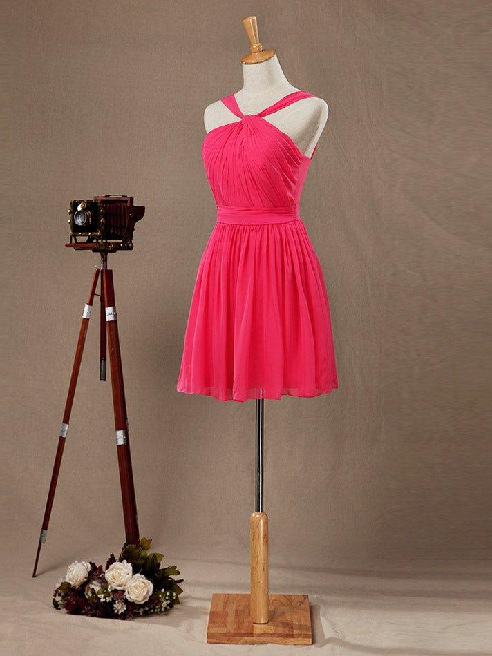 A-Line Straps Knee Length Bridesmaid Dress with Ruching Pleats