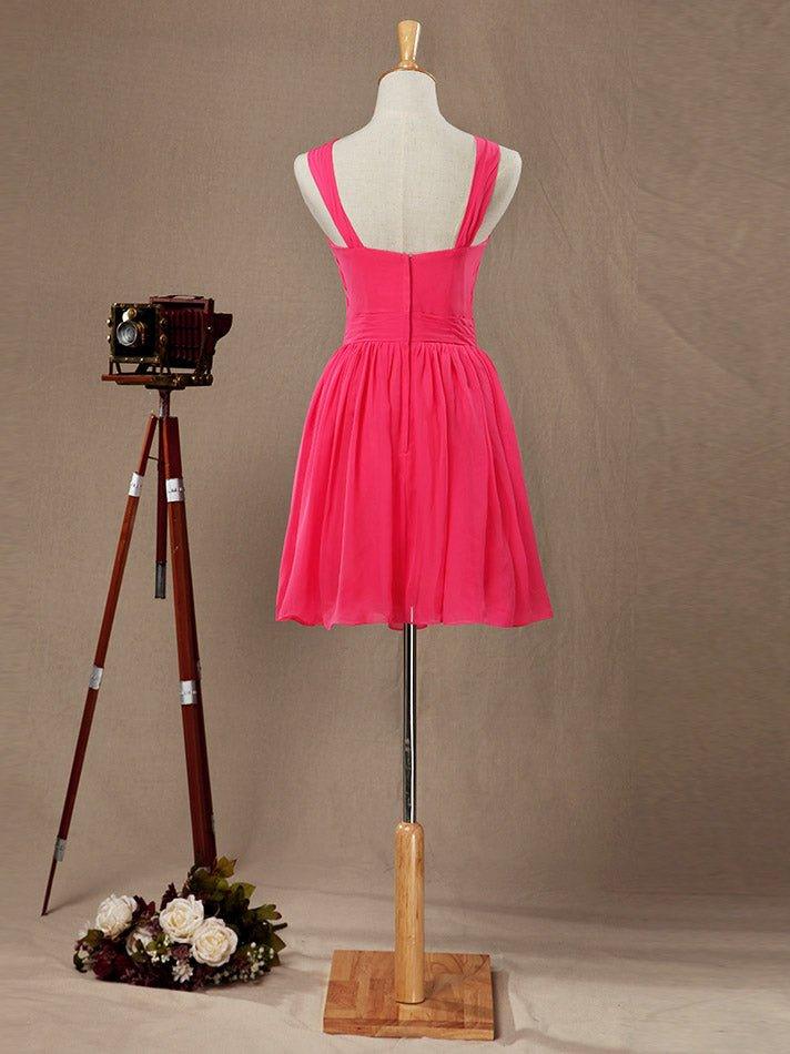 A-Line Straps Knee Length Bridesmaid Dress with Ruching Pleats