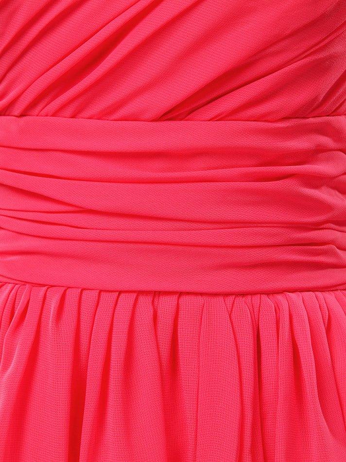 A-Line One Shoulder Knee Length Chiffon Bridesmaid Dress with Pleats