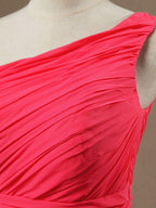 A-Line One Shoulder Knee Length Chiffon Bridesmaid Dress with Pleats