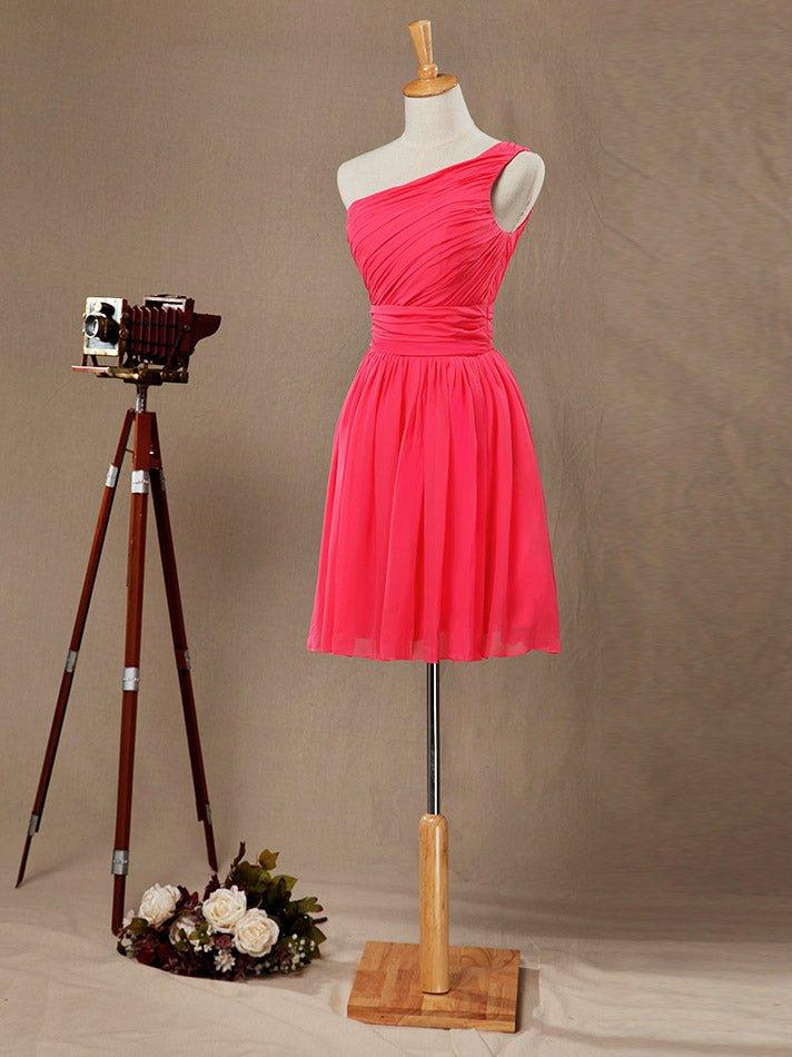A-Line One Shoulder Knee Length Chiffon Bridesmaid Dress with Pleats