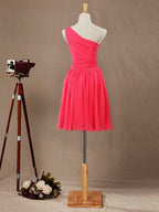 A-Line One Shoulder Knee Length Chiffon Bridesmaid Dress with Pleats