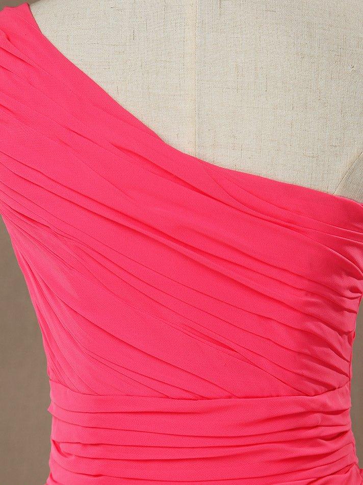 A-Line One Shoulder Knee Length Chiffon Bridesmaid Dress with Pleats