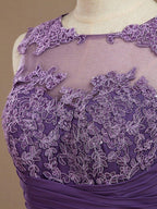 A-Line Knee Length Chiffon Bridesmaid Dress with Lace Jewel Neck Buttons