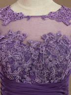 A-Line Knee Length Chiffon Bridesmaid Dress with Lace Jewel Neck Buttons