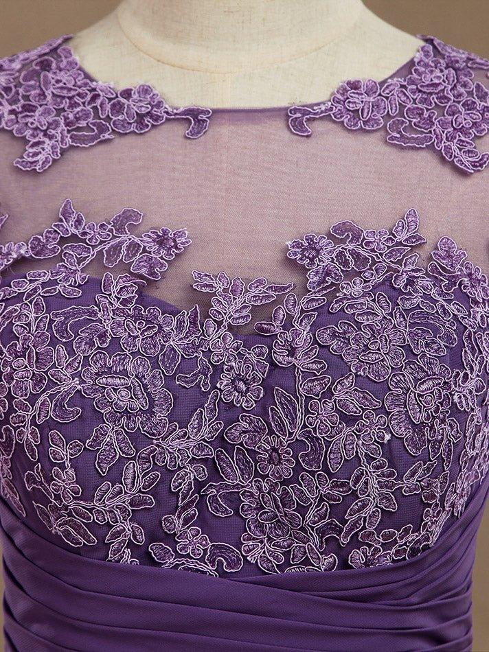 A-Line Knee Length Chiffon Bridesmaid Dress with Lace Jewel Neck Buttons