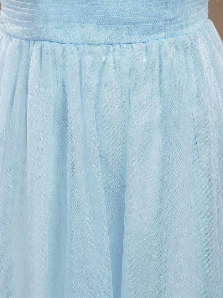 A-Line One Shoulder Floor Length Chiffon Lace Bridesmaid Dress with Pleats