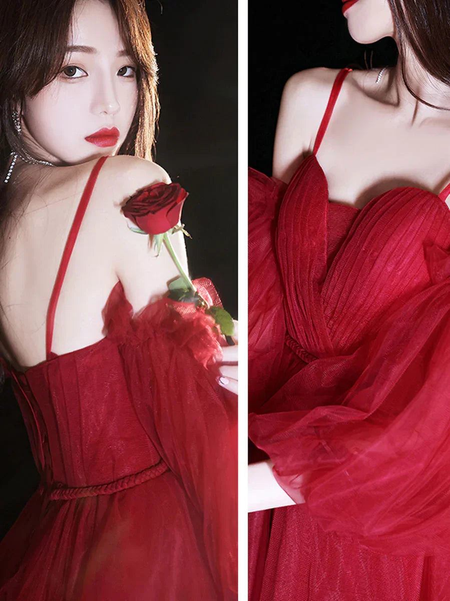 Vestido de baile curto de tule com decote sweetheart em vinho, vestido de homecoming vinho Y2889