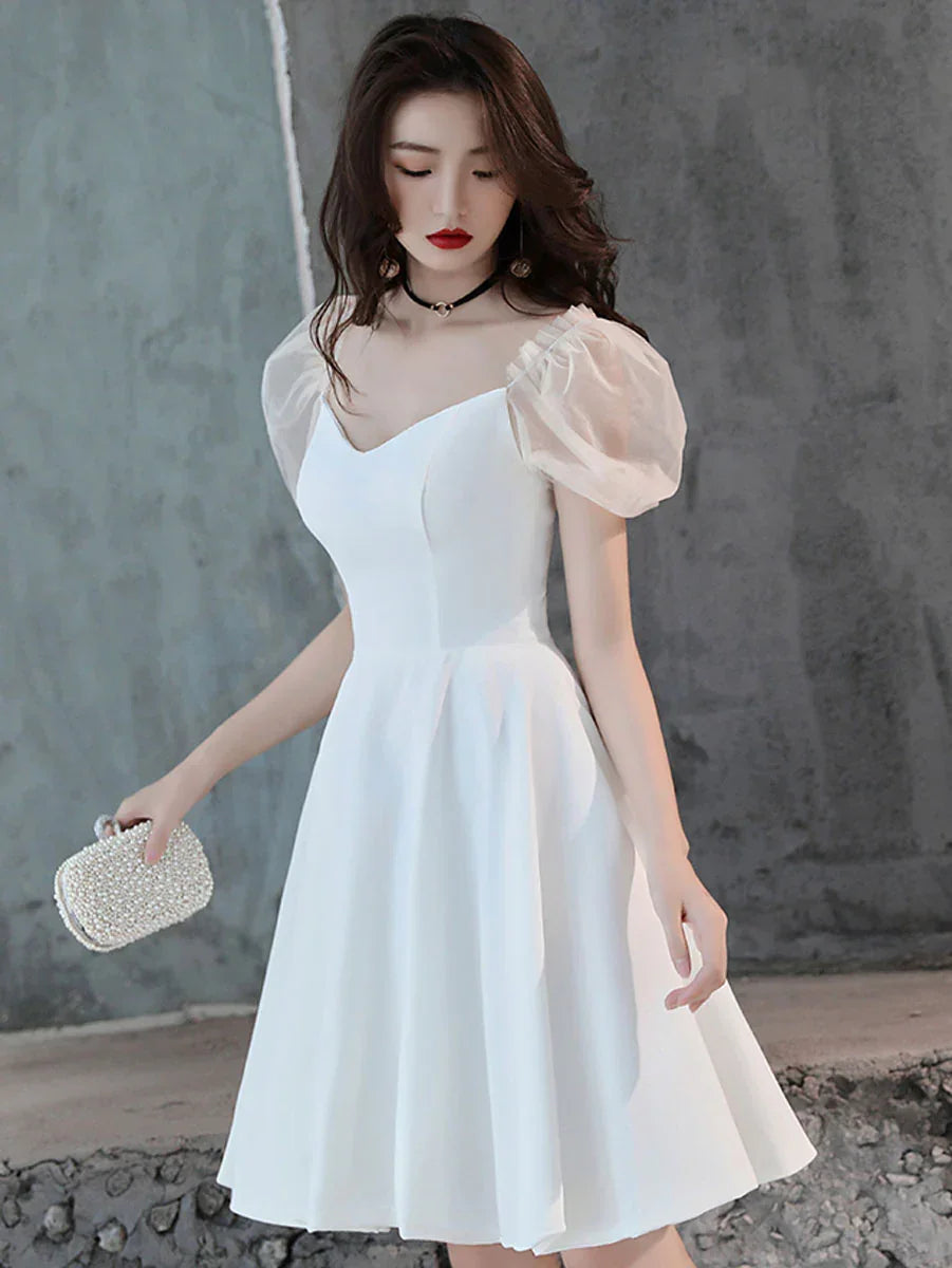 Vestido Corto de Satén Blanco para Baile de Graduación Vestido Blanco para Fiesta de Regreso a Casa Y2423