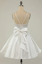 White Satin A-line Graduation Dress White Short Homecoming Dress Y1849