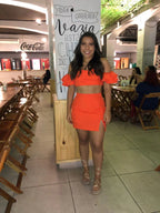 Reizvolles orangefarbenes Zweiteiler-Abschlussballkleid Orangefarbenes Partykleid Y2189