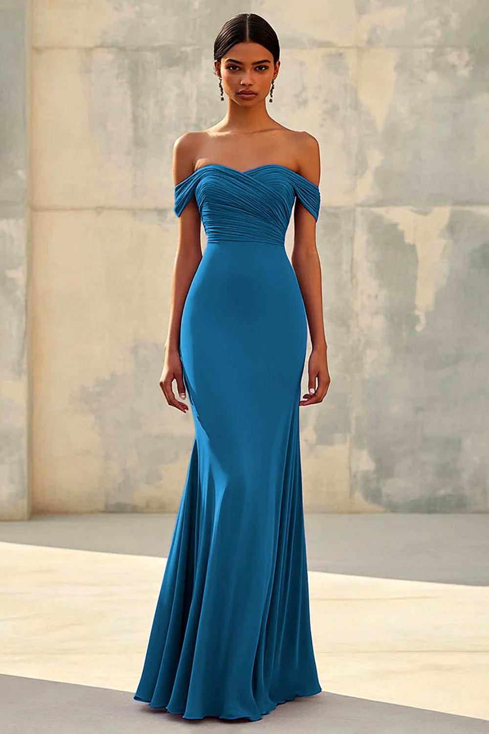 Vestido longo formal em chiffon com decote em V e decote em V, estilo sereia Dusty Sage