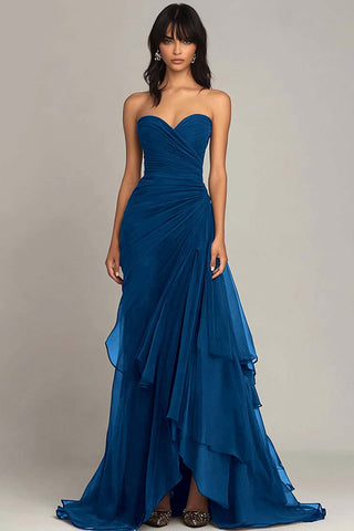 Black Sweetheart Ruched Ruffled Formal Dress