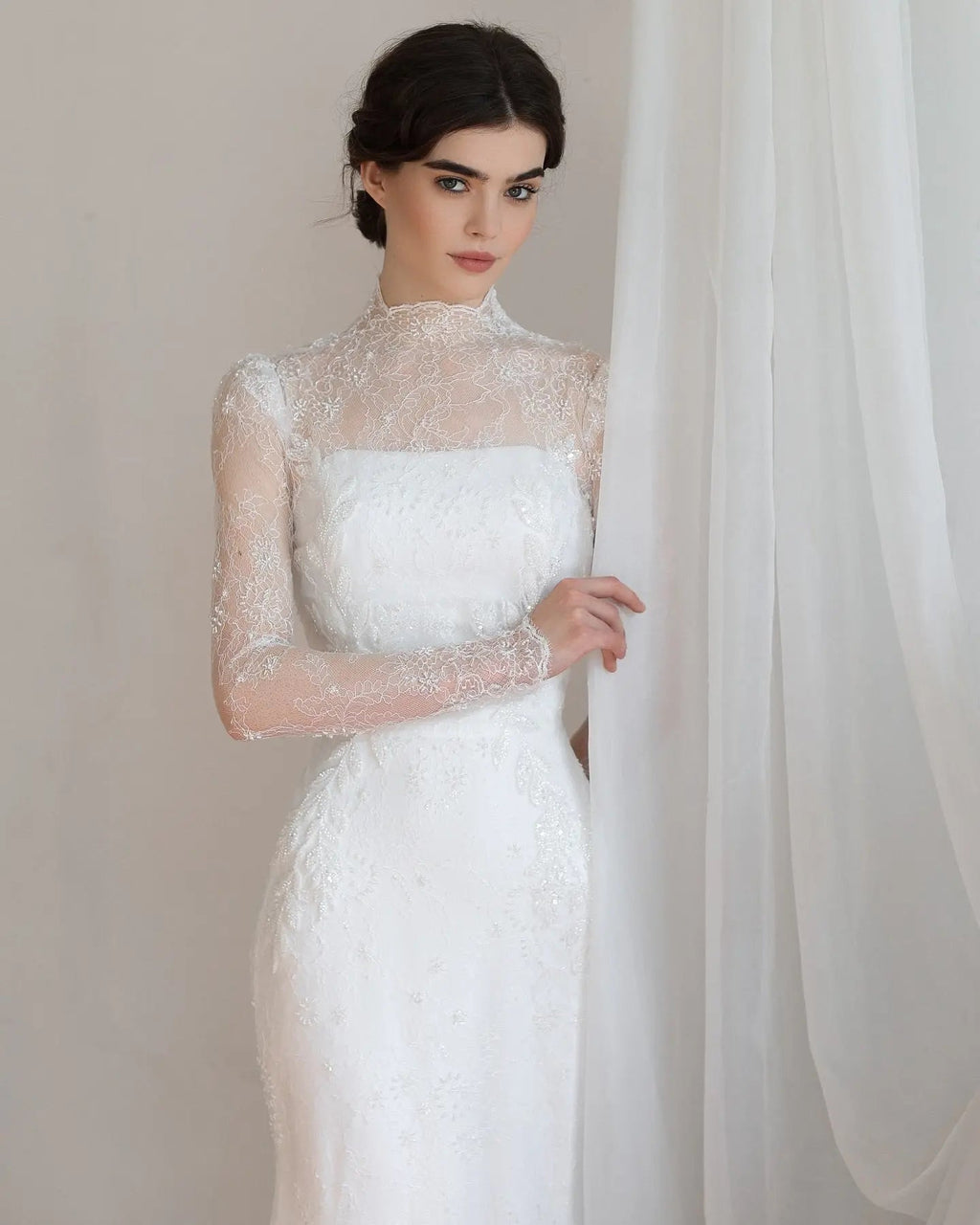 Elegant Printed Crystal Sheer Lace Mermaid Wedding Dress SW539