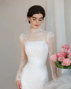 Elegant Printed Crystal Sheer Lace Mermaid Wedding Dress SW539