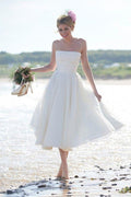 Robe de mariée courte longueur thé en ligne A en dentelle ivoire, robe de mariée, MW631