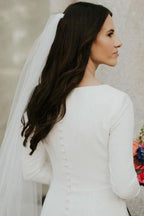 Ivory Satin Mermaid Long Sleeves Scoop Wedding Dresses, Bridal Gowns, MW617