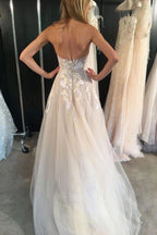 Ivory Strapless A-line Tulle Lace Sweetheart Wedding Dresses, Bridal Gowns, MW597