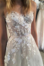 Ivory Strapless A-line Tulle Lace Sweetheart Wedding Dresses, Bridal Gowns, MW597