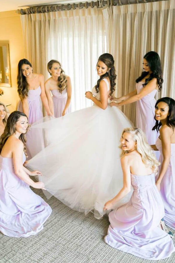 Ivory Tulle Ball Gown V Neck Rhinestone Wedding Dresses, Bridal Gown, MW549