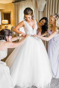 Robe de mariée en tulle ivoire à encolure en V et strass, robe de bal, modèle MW549