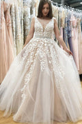 Abito da sposa in tulle avorio con pizzo, scollo a V, decorato con perline, linea A, abiti da cerimonia, MP640