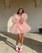 Vestido Lindo Rosa de Línea A Inflado para el Baile de Regreso a Casa Vestido Rosa para Fiesta de Cumpleaños Y4238
