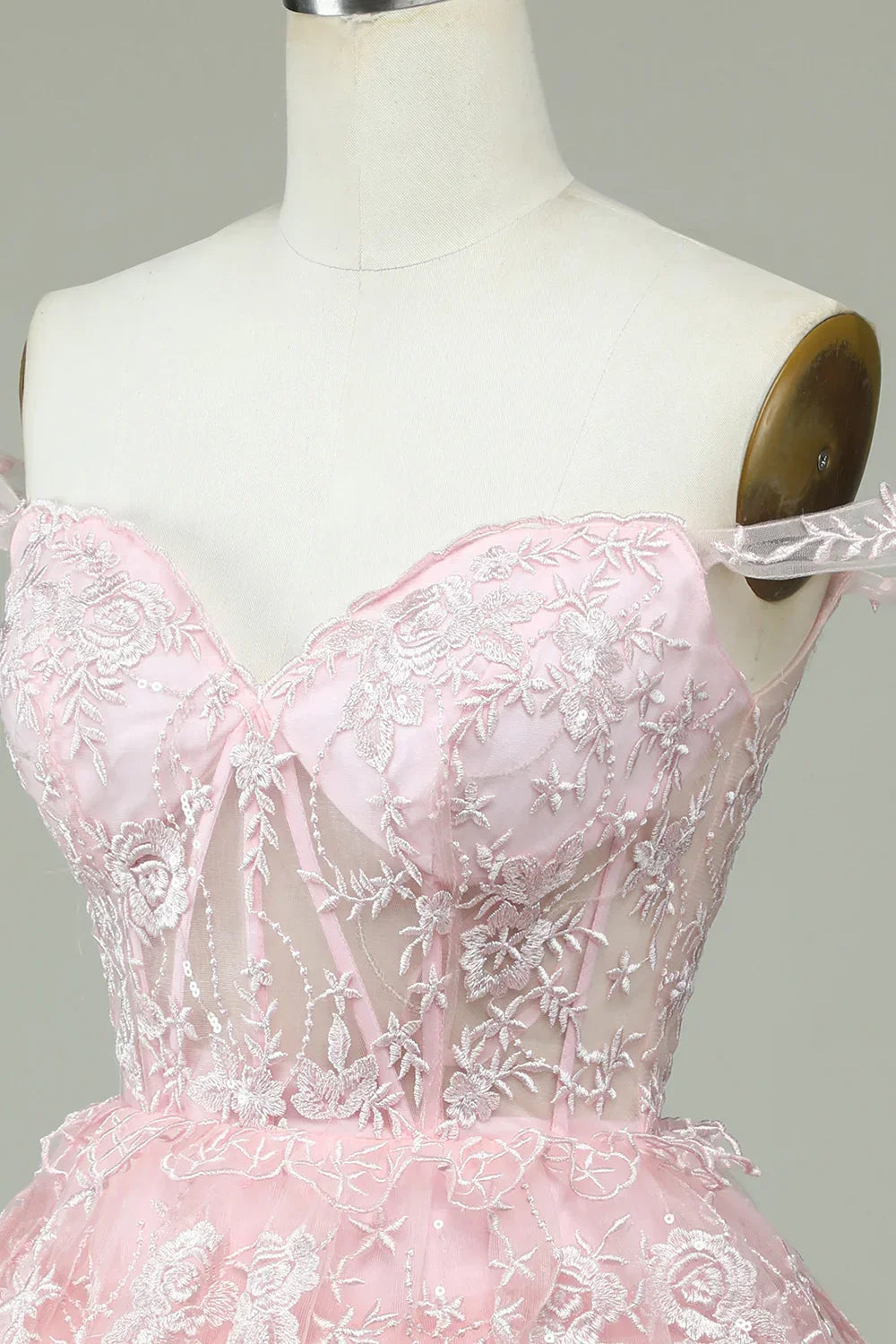 Vestido de Baile de Golas Caídas Cor-de-Rosa com Lace Y2471