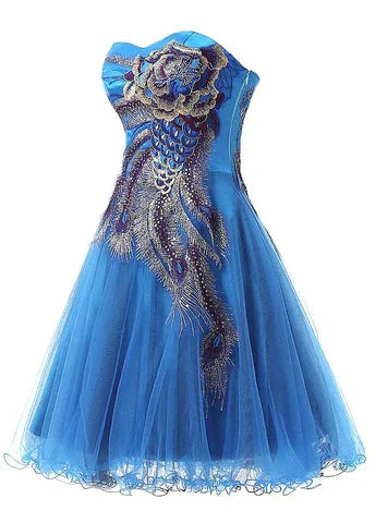 Chic Tüll Satin Herz-Ausschnitt A-Line Kurzes Cocktailkleid Homecoming Kleid Y8485