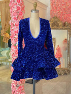 Königsblau Pailletten Homecoming-Kleid Rückenfreies Homecoming-Kleid Y2152