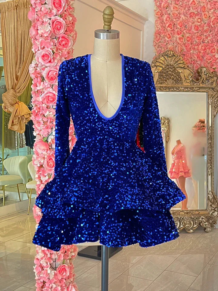 Königsblau Pailletten Homecoming-Kleid Rückenfreies Homecoming-Kleid Y2152