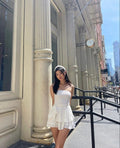 Vestido Blanco Sin Tirantes en Línea A para Baile de Bienvenida Vestido para Fiesta de Cumpleaños Y2668