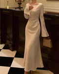 Robe de soirée en satin à col rond pour femme, robe de cocktail simple blanche Y6894
