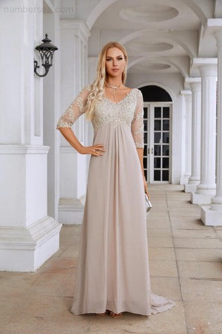 NumberSea Women Chiffon V Neck Long Half Sleeves  Mother of Bride Dress Wedding Wedding Party  28108